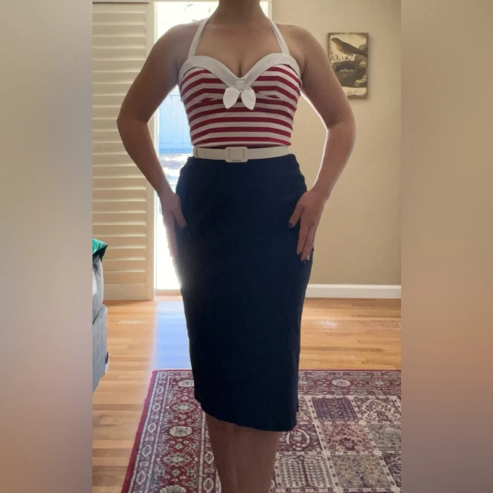 Pinup Couture 1950s Pinup Girl Fitted Wiggle Sailor Dress - vintage inspired - Picture 12 of 16